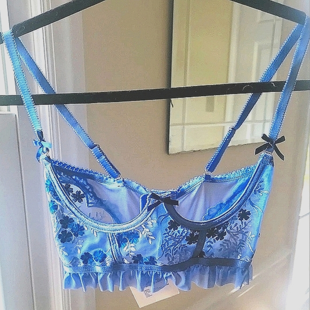 Dolls Kill NWT Small Bustier Underbust Floral Blue Mesh